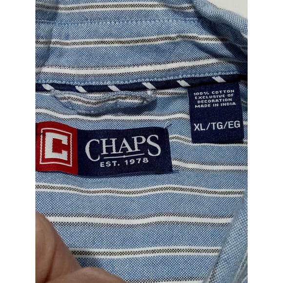 Chaps Shirt XL Ralph Lauren Button Up Long Sleeve Blue Striped Preppy Cotton EUC - Picture 4 of 7